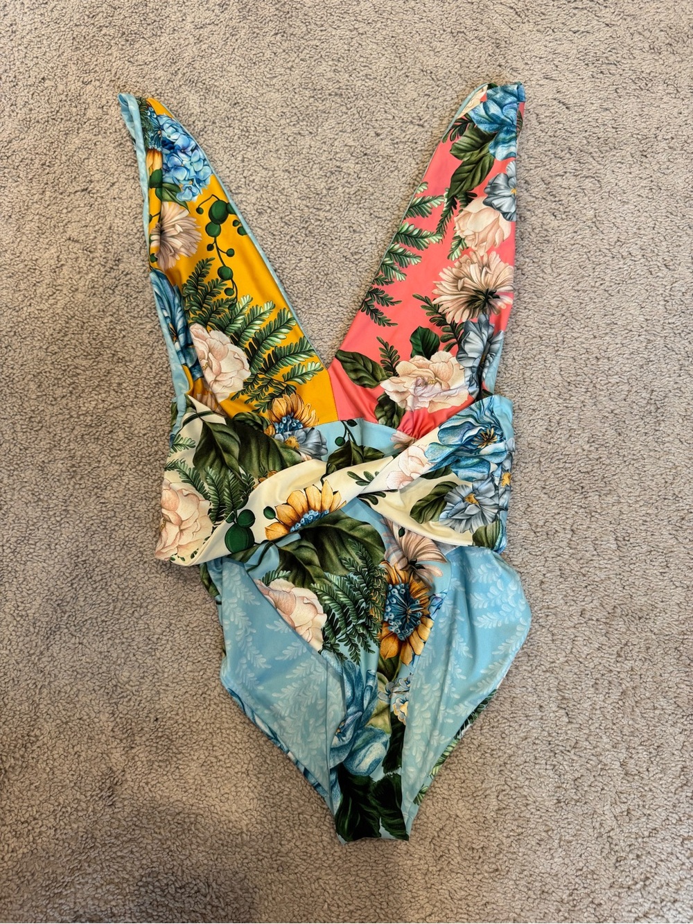 Agua Bendita Floral One-Piece Swimsuit in Yellow, Pink, Blue, Green